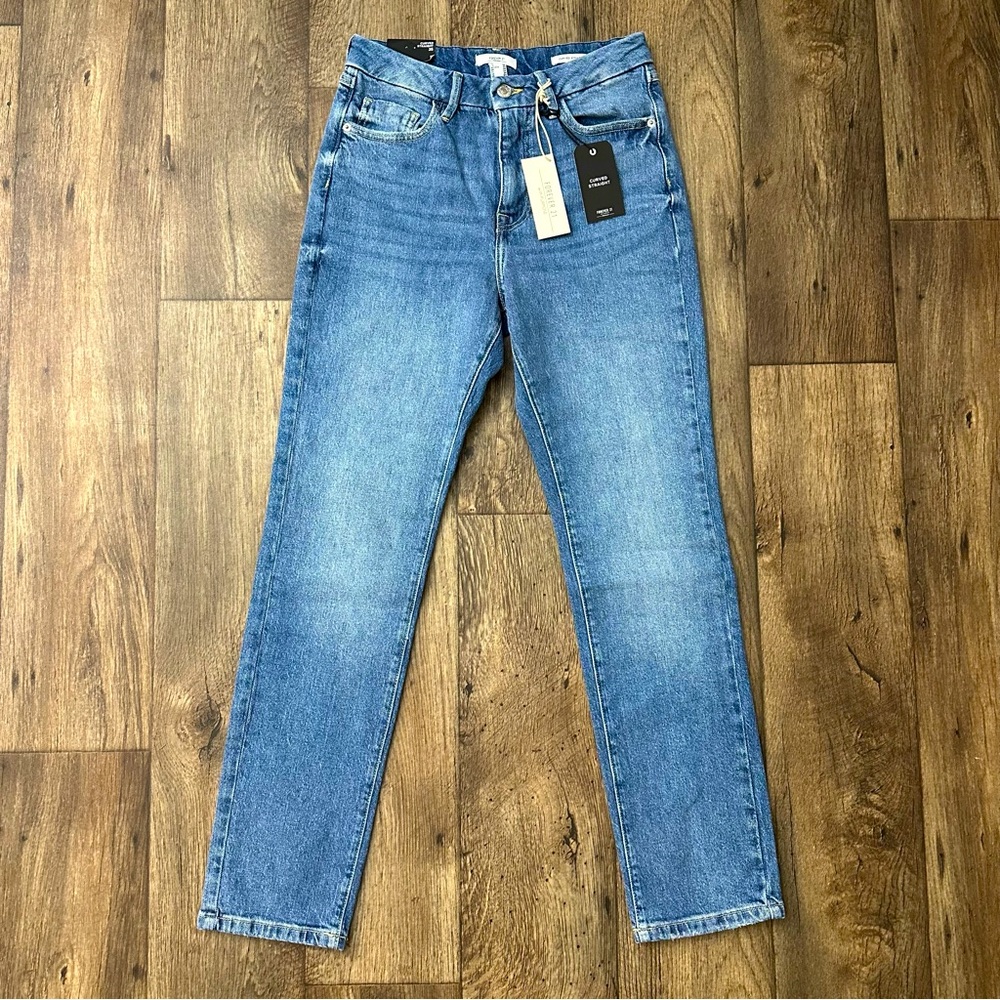 Forever 21 Mid Rise Curvy Fit Straight Leg Blue Cotton Jeans Size 25
